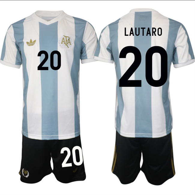 Men's Argentina #20 Lautaro White/Blue 2024-25 50th Anniversary Home Soccer Jersey Suit